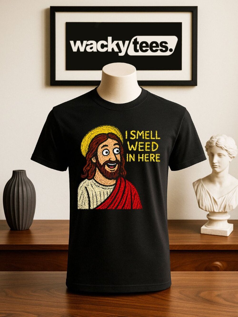 I Smell Weed In Here Jesus Humor Graphic Tee Shirt